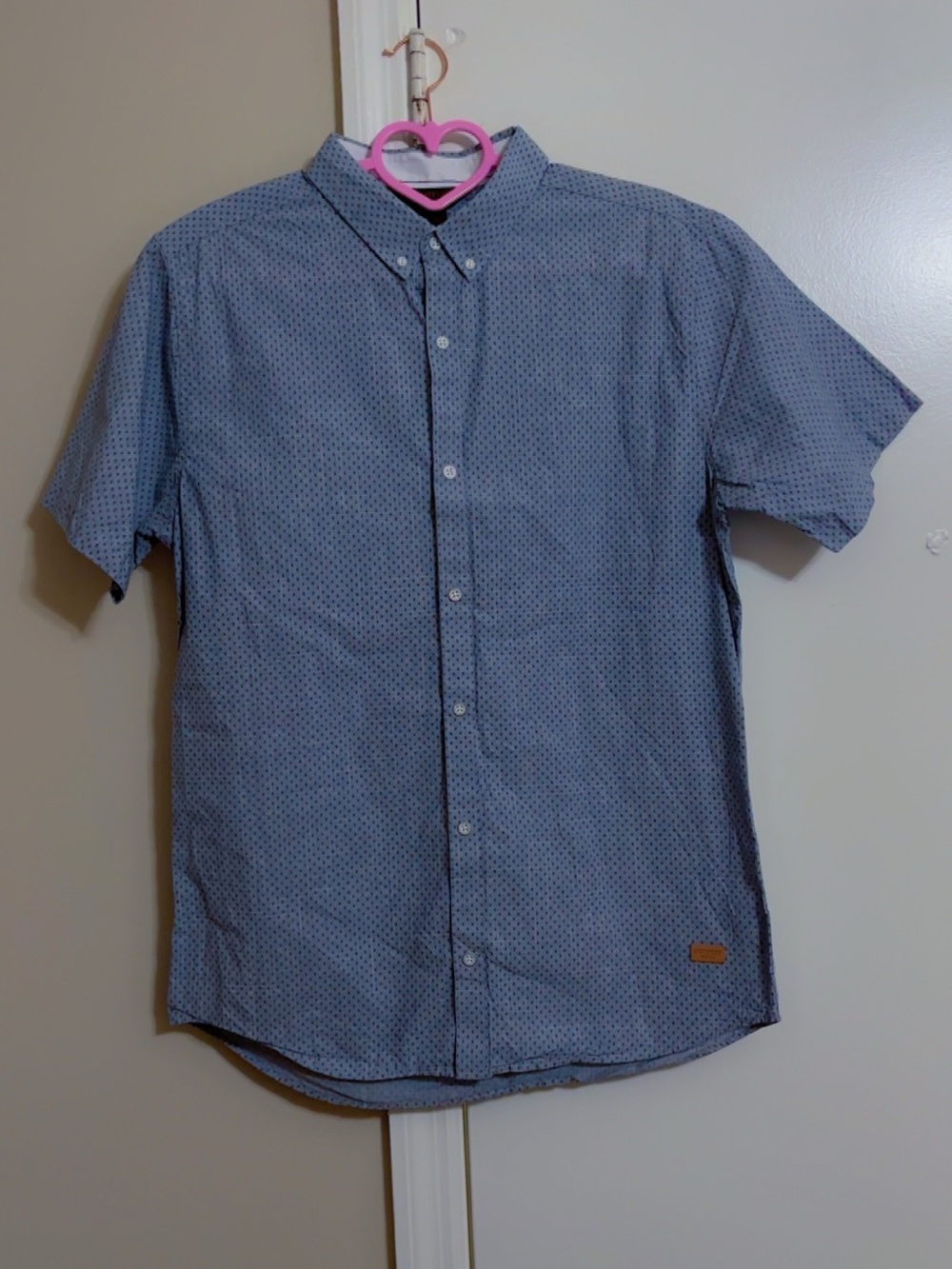 Men's Short-Sleeve Button-Down Shirt in Blue Micro-Print
